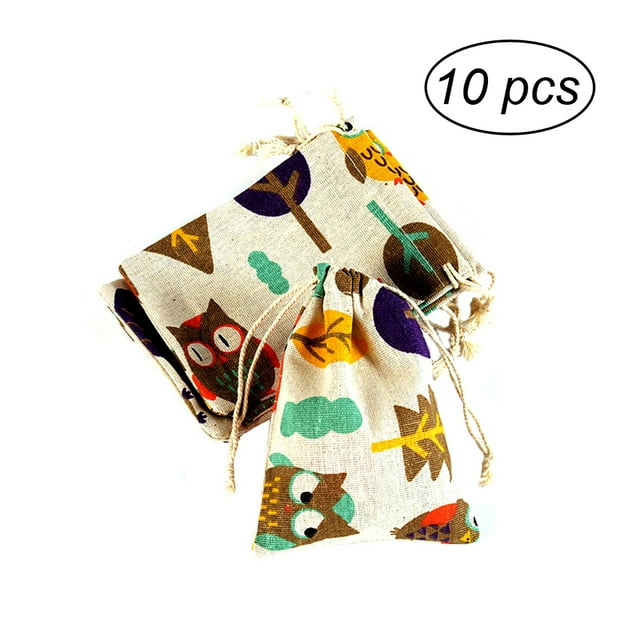 MasteelfCA 10 Pcs Sac-Cadeau en Lin à Cordon Pochette Rustique pour Cadeaux de Mariage (Motif Hibou)