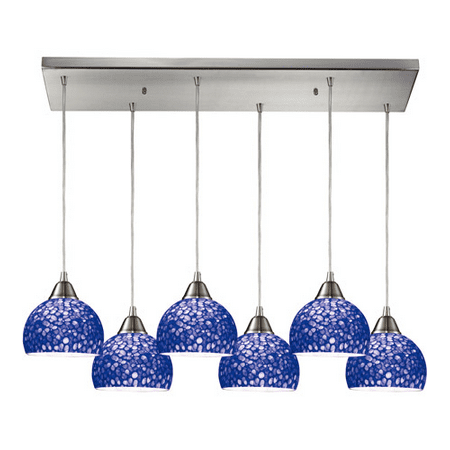 

Pendants 6 Light With Satin Nickel Pebbled Blue Glass Medium Base 30 inch 600 Watts - World of Lamp