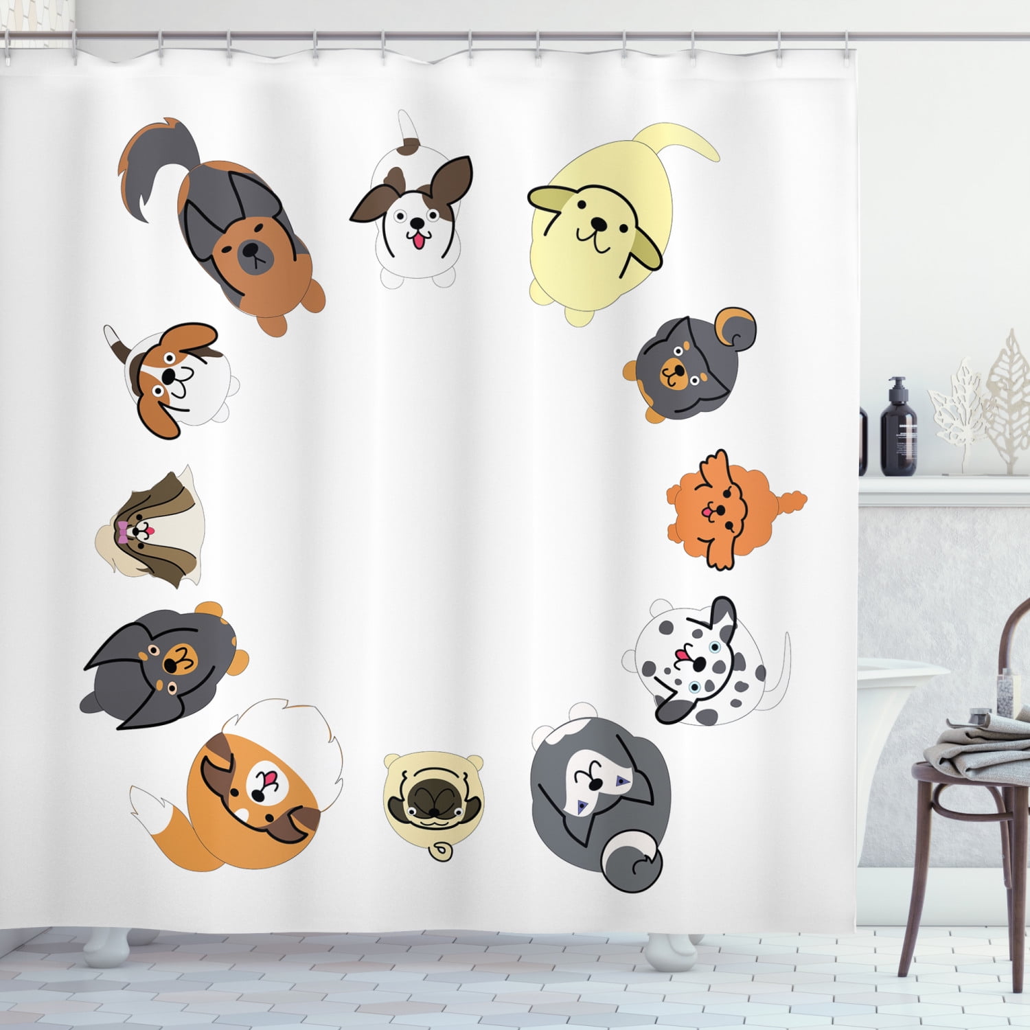 Cals Cat Portrait Cartoon Style Bathroom Fabric Shower Curtain Set With 12 Hooks 