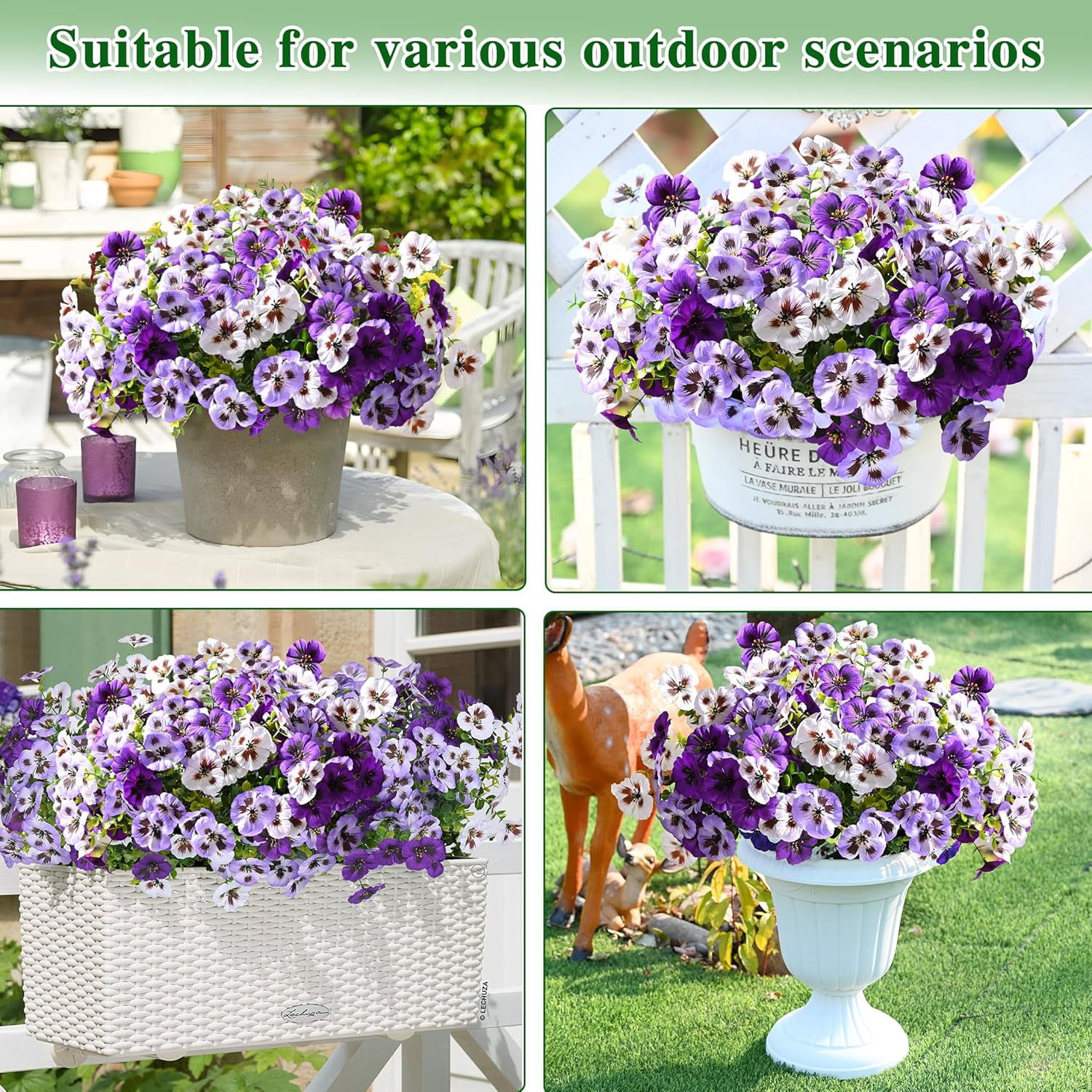 Waipfaru 20 Bundles Artificial Pansy Flower for Outdoor, UV Resistant Faux Pansies Plants,Realistic Silk Fake Flowers for for Front Porch,Basket,Garden Decor