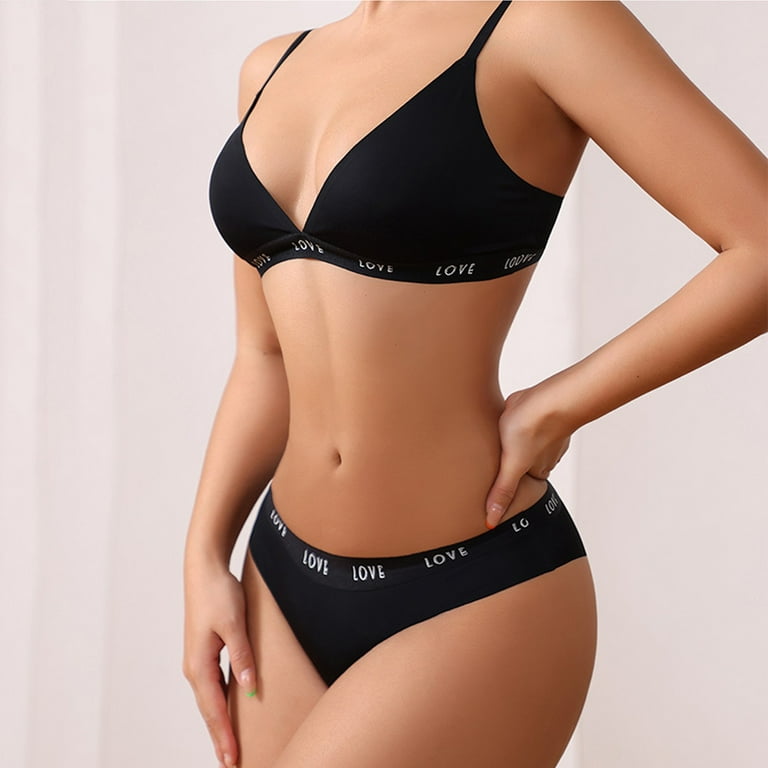 LingDooo Women Lace Silk Bra Soft Underwear Sexy Wire-Free Bra Set No Bulge  Removable Pad (S, Black)