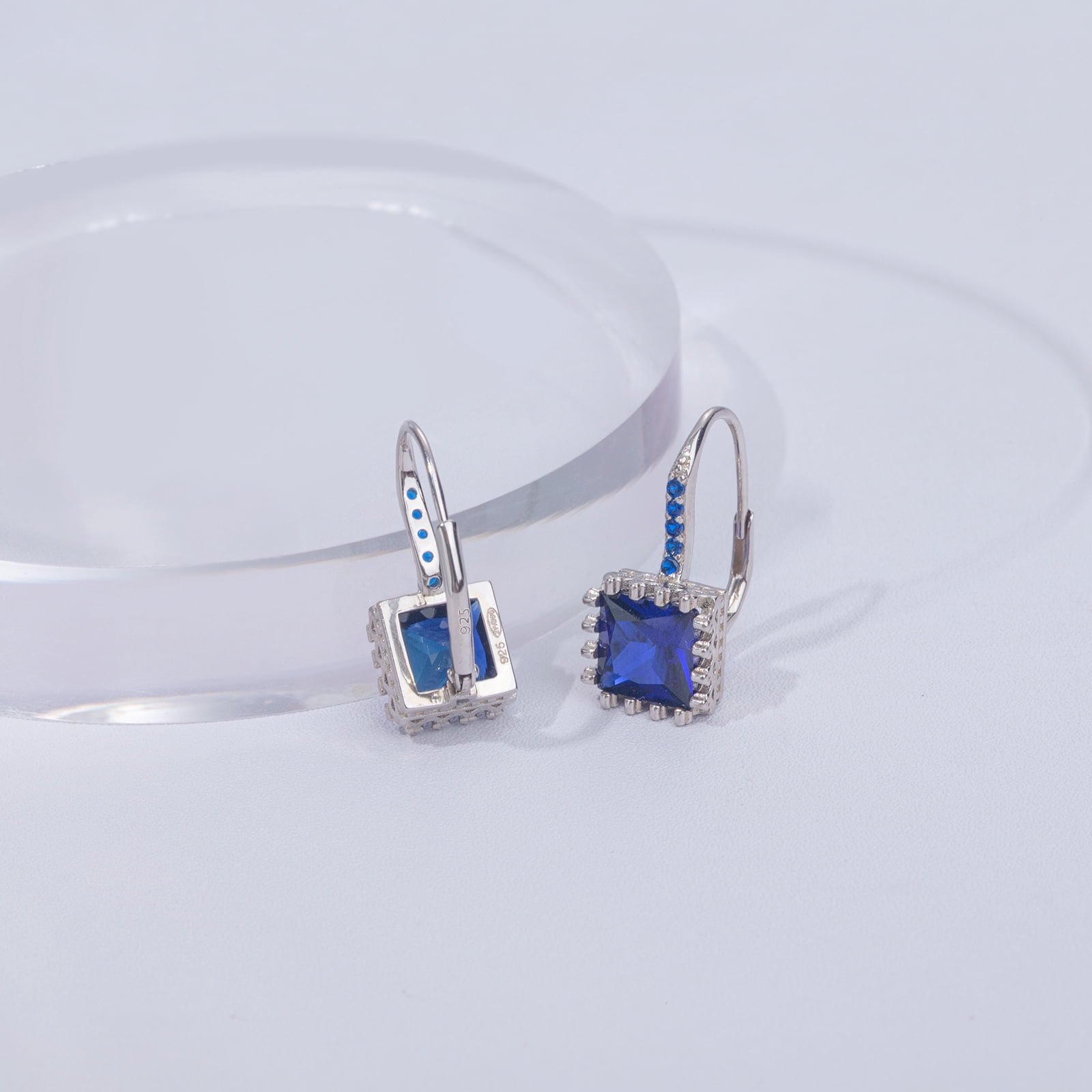 925 Sterling Silver Lever Back Earrings with Princess Cut Cubic Zirconia for Women