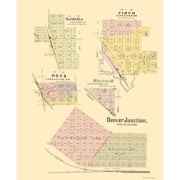 Historic City Map - Denver Junction Saltillo Roca Malcolm Firth CO - Everts 1885
