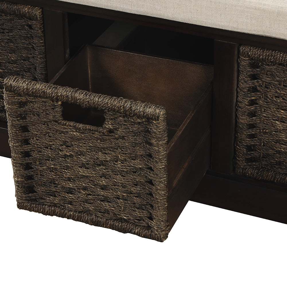 Lowestbest Rustic Storage Bench with 3 Basket, Entryway Bench Storage Bench with Removable Cushion (Espresso) Lowestbest Rustic Storage Bench with 3 Basket, Entryway Bench Storage Bench with Removable Cushion (Espresso)
