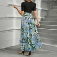 thumbnail image 4 of UoCefik A-Line Dresses For Women Summer Floral Flowy Long Maxi Dresses with Belt Short Sleeve Patchwork Teacher Elegant Dress Blue L, 4 of 4