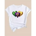 thumbnail image 3 of T-Shirt Décontracté pour Femmes avec Imprimé Cœur Coloré – Manches Courtes, Col Rond, Polyester, Lavable en Machine, Idéal pour Printemps/été/fête des Pères, Fête des Mères, Nouvel An, Festival de Printemps, 3 of 5