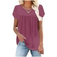 thumbnail image 4 of Summer T-Shirts for Womens Criss-Cross V Neck Tunics Tops Short Ruffled Sleeve Shirts Babydoll Front Pleated T Shirts Plain Basic Tops Shirts Light Breathable Tunics Blouses Beach Vacation Clothes, 4 of 7