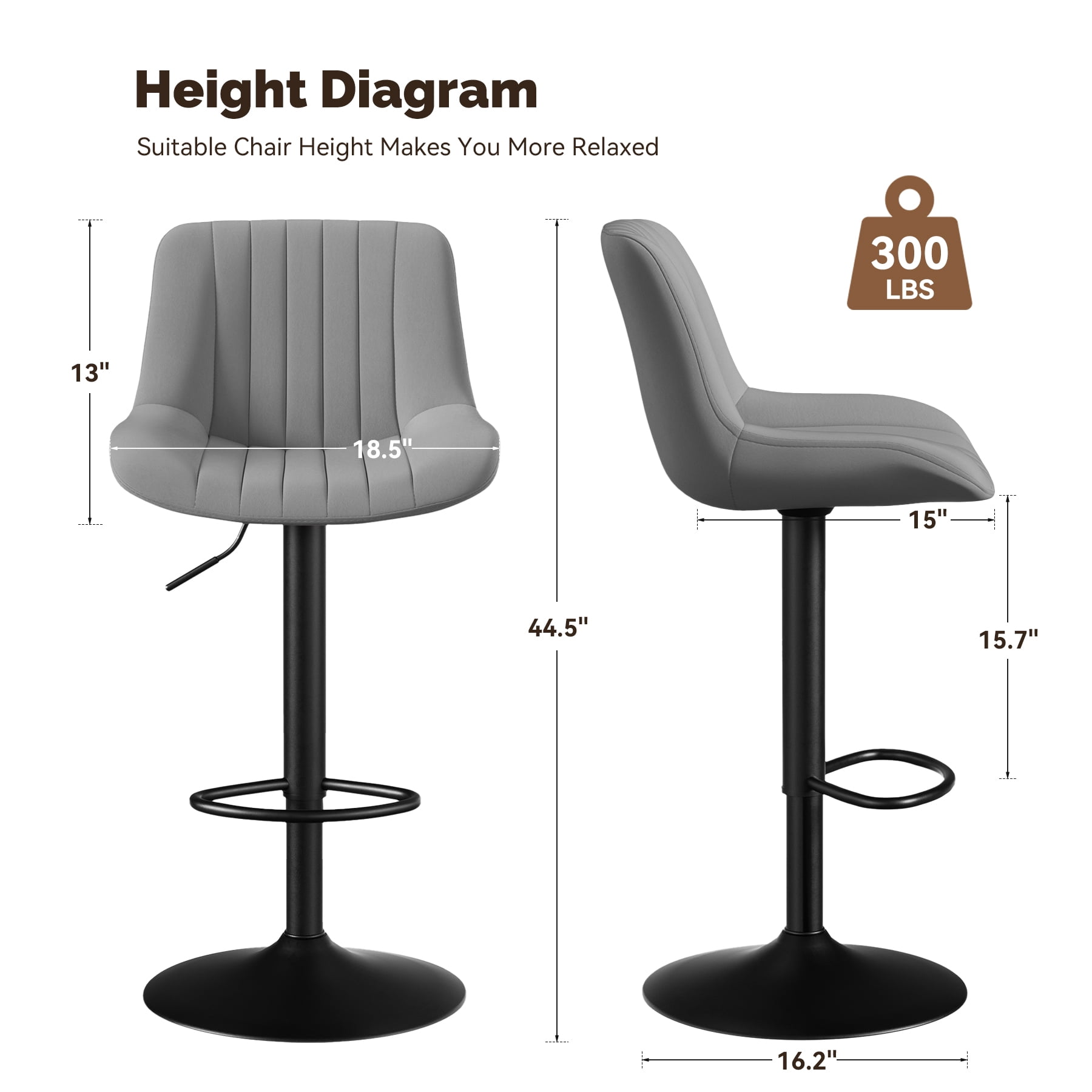 Daluvenix Adjustable Bar Stools Set of 2, Swivel Kitchen Bar Chairs with Back, Modern Tech Fabric Island Chairs for Home Kitchen, Dark Gray