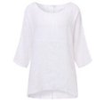 thumbnail image 2 of T-Shirt Femme Couleur Unie Haut Décontracté Col Rond Manches Courtes Blouse en Lin, Blanc, TTG, 2 of 6