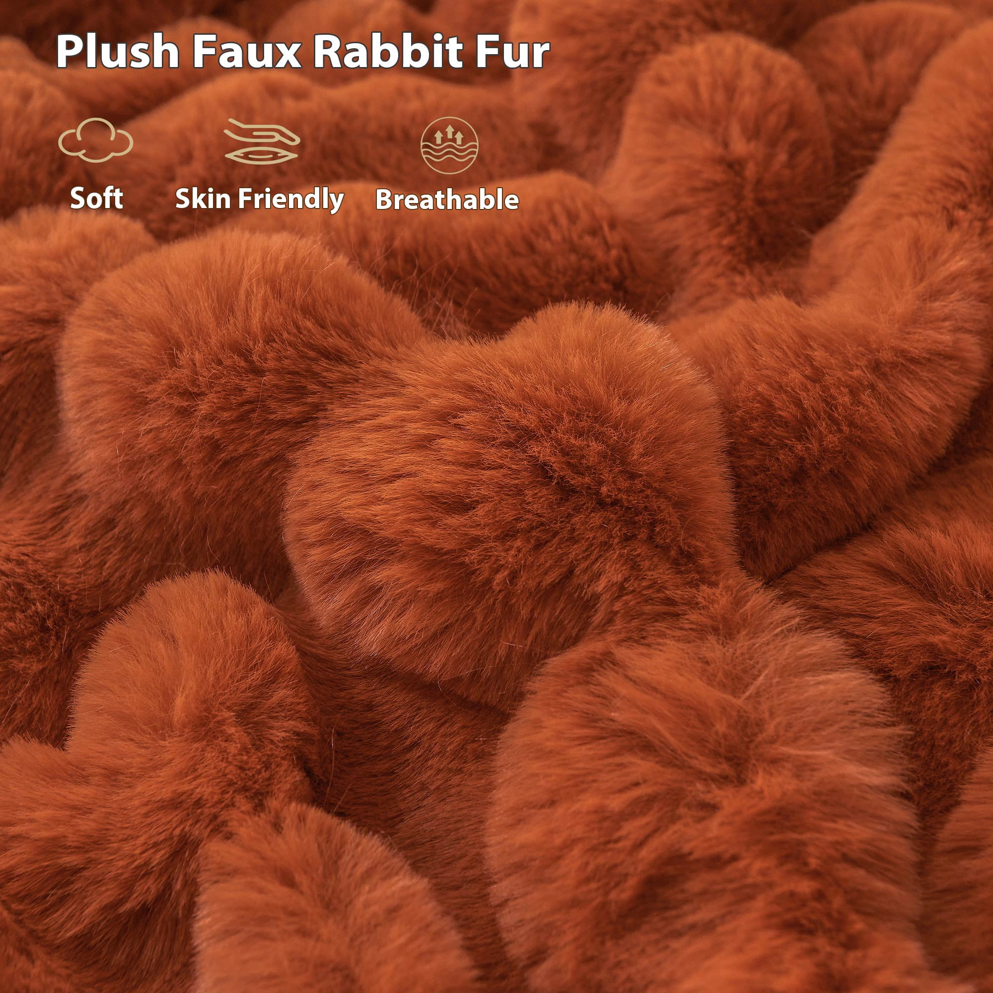 LIFEREVO Fluffy Faux Rabbit Fur Bubble Blanket, Plush Shaggy Waffle Throw for Couch Sofa, Cozy Furry Bed Blanket Adults Kids Teens Girls, Fuzzy Throw for Bedroom Living Room, 60x90, Burnt Orange