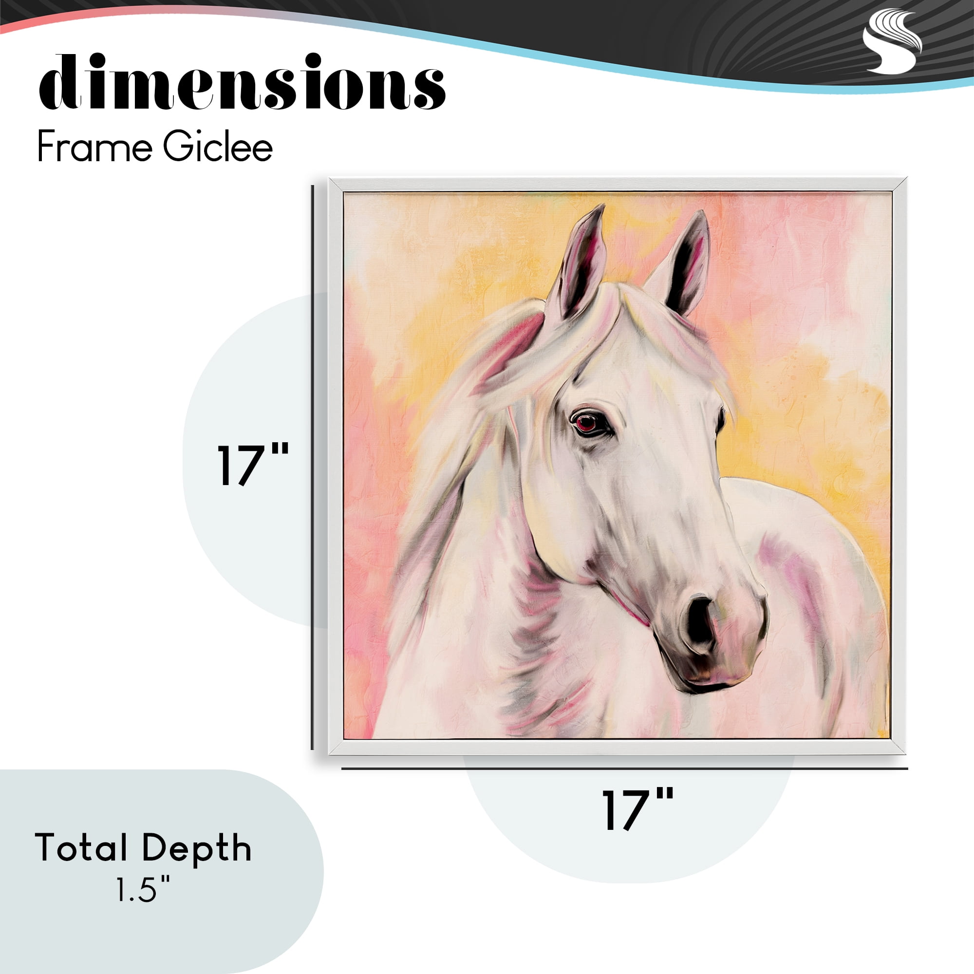 Sunset White Horse White Framed Giclee Art, design by Kim Allen