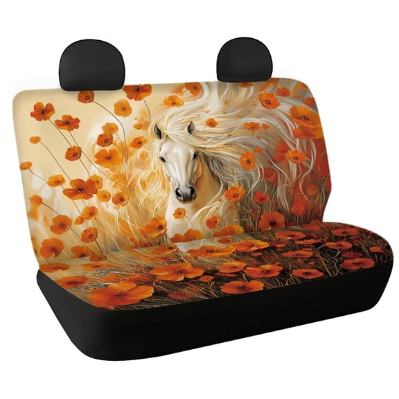 POLERO White Horse Orange Floral Non-Slip Back Seat Protectors for Car Interior Travel, Waterproof Car Seat Covers Durable Rear Bench Seat Cover