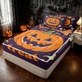 thumbnail image 2 of Feelyou Cartoon Pumpkin Zipper Full Size Comforter Sets with Fitted Sheet and 2 Pillowcases, Cute Ghost Skull Zipper Bedding Set, Dark Purple, Halloween Reversible, 4-Piece, 2 of 7