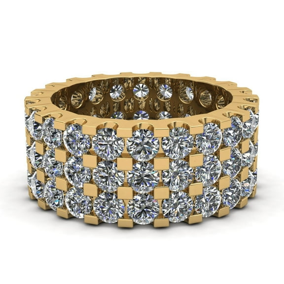 Natural 6.60Ct Round Cut Diamond 3Row Women's Anniversary Wedding Eternity Band Ring Solid 18k Yellow Gold H SI2