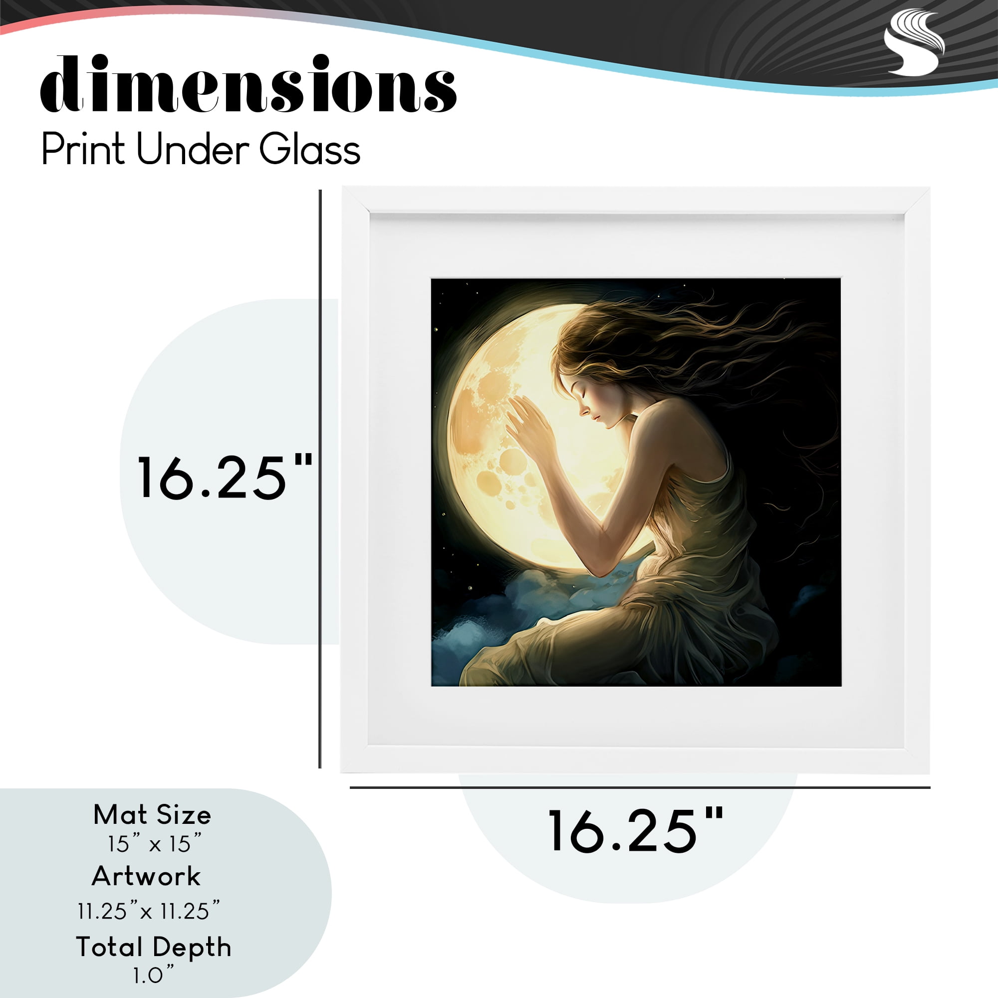 Ethereal Moon Love White Framed Print Under Glass, design by Sasha