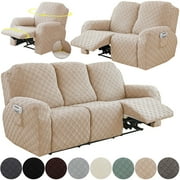 TOPCHANCES Stretch Recliner Sofa Covers, Jacquard Fabric Armhair Loveseat Slipcover, Non-slip Couch Protector, Friendly to Pets (Cream, For Loveseat )