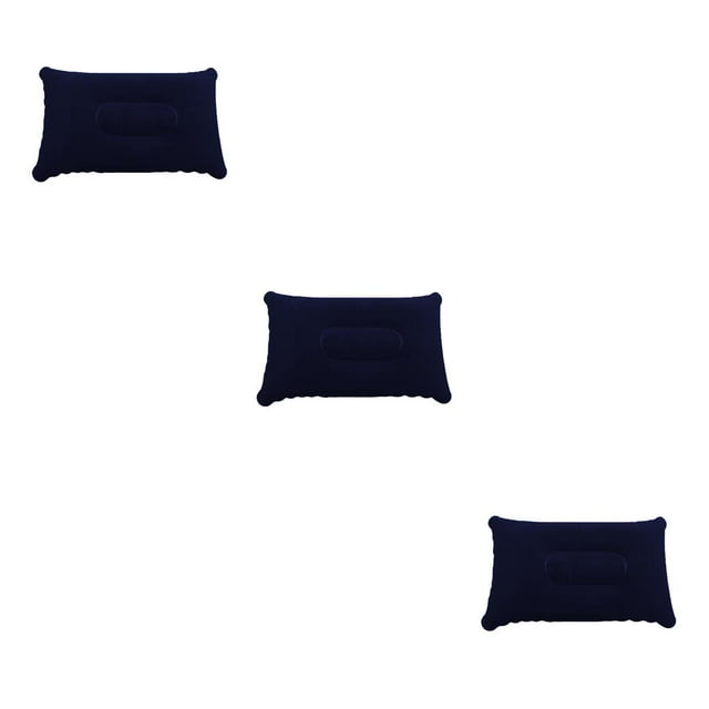 Decodeary SOFT INFLATABLE FLOCKED PILLOW CAMPING TRAVEL SOFT BLOW-UP SIZE 38CMX25CM RU dark blue 3Set