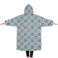 thumbnail image 2 of Oversized Wearable Blanket Hoodie,Checkered Unicorn Cat Pattern Sherpa Blanket Hoodie with Super Pockets,Super Warm Fuzzy Pullover for Women & Men, 2 of 6