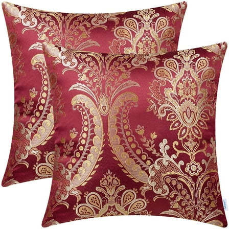 

CaliTime Pack of 2 Supersoft Throw Pillow Covers Cases for Couch Sofa Home Decor Vintage Damask Fabric Floral Design 16x16 inches Deep Red