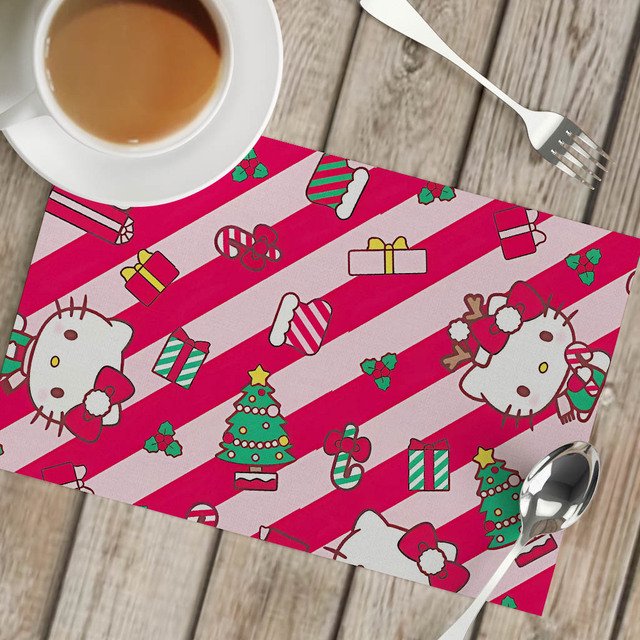 Hellokittys Placemats Cartoon Table Place Mat Pad Sanrios Printed Anime Cup Coaster Coffee Tea Kitchen Linen Christmas Gift