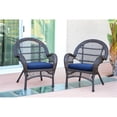thumbnail image 2 of Jeco Chaise en Osier Espresso avec Coussin Bleu (Ensemble de 2), 2 of 2