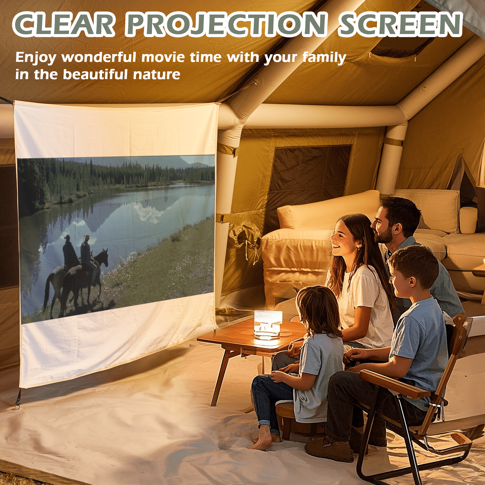 EROMMY 12'x16' Inflatable Tent, Large Blow Up Tent for Camping, 4 Season Waterproof 600D Oxford Glamping Tents with Clear Skylight, Pump & Stove Jack