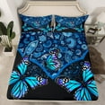 thumbnail image 3 of Feelyou Dreamy Blue Butterfly Twin Sheet Sets, Western Bohemian Paisley Twin Fitted Sheet, Vintage Damask Flower Flat Sheet, Breathable Home Decor, 3-Piece, 3 of 8