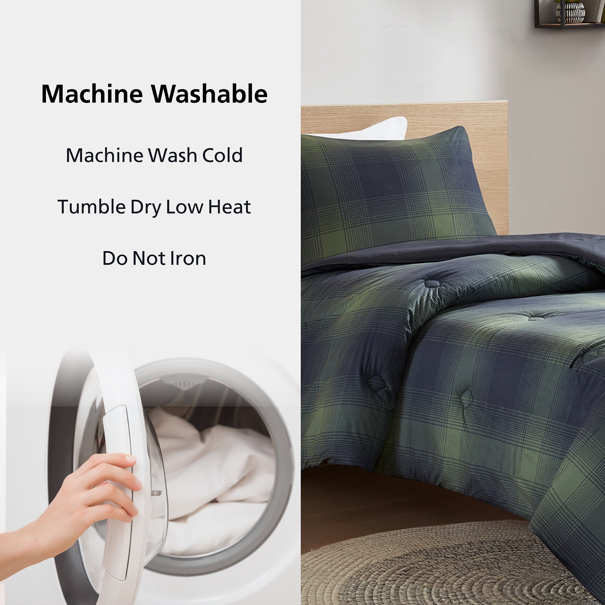 Mainstays Shadow Plaid 2-Piece Green Comforter Set, Twin/Twin XL