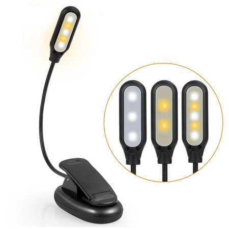 Rechargeable Book Light 5 LED Clip-on Reading Light 3 Color Temperature USB (Best Light Color For Reading)
