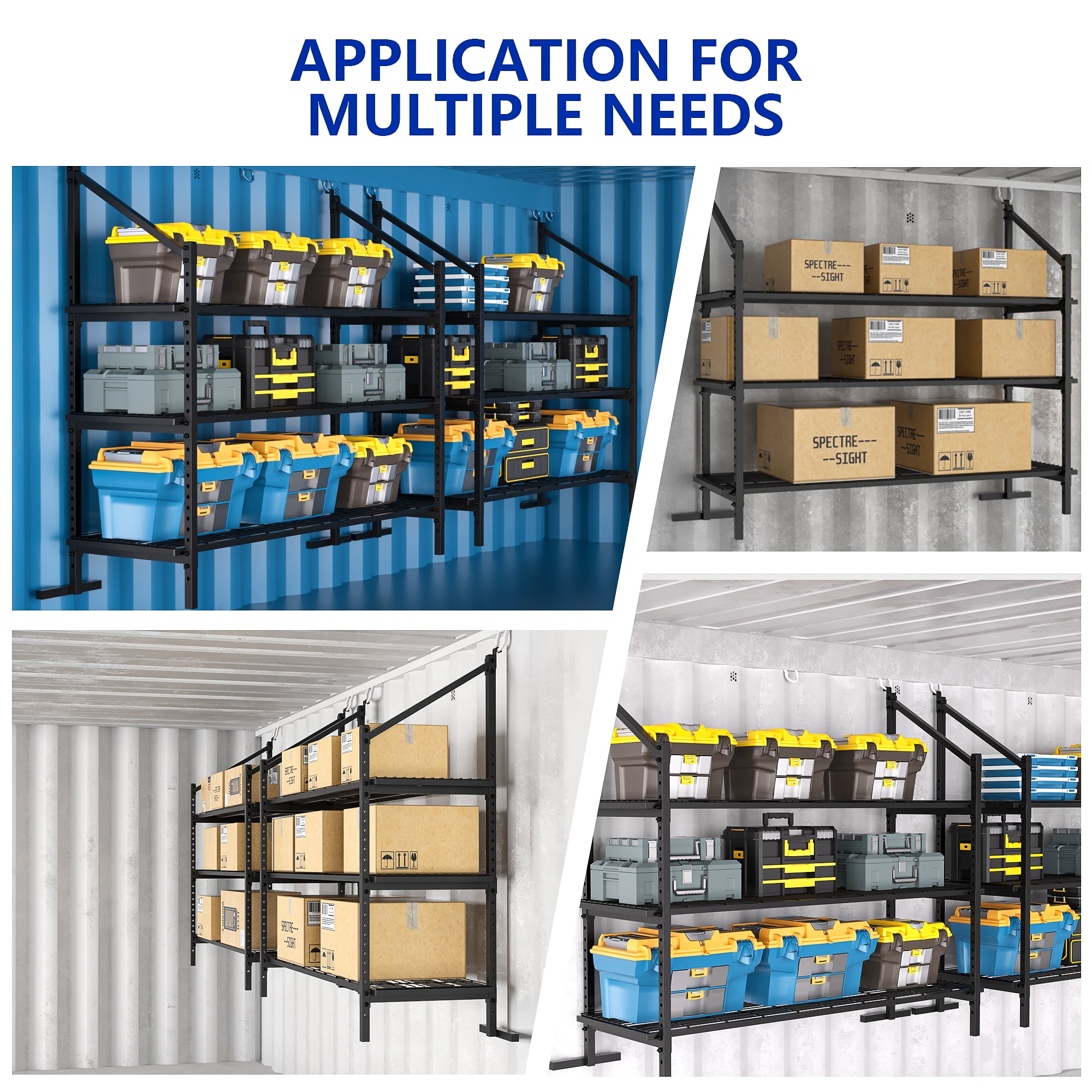 YOHKOH Shipping Container Shelving, Adjustable 3-Tier Heavy Duty Brackets, 59"W x 22"D x 59"H, 1100 lbs Capacity for Garage & Warehouse Storage