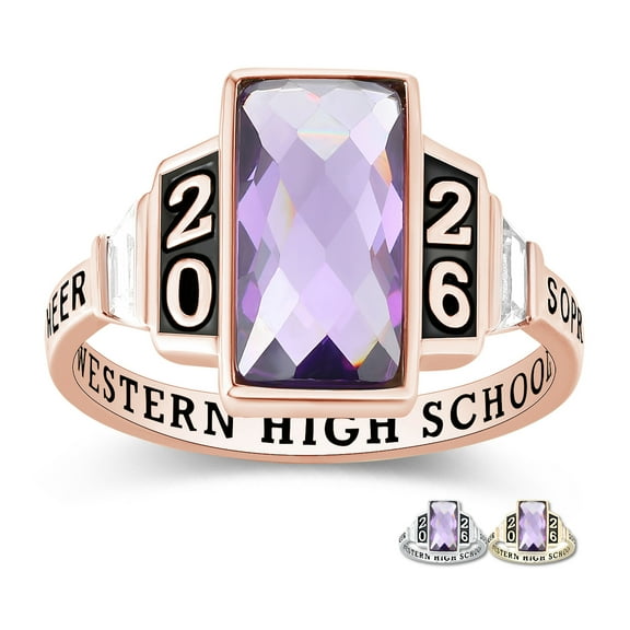 Mementos PJM Custom Sterling Silver Class Ring for Women High School College-Rose Gold-Checkboard