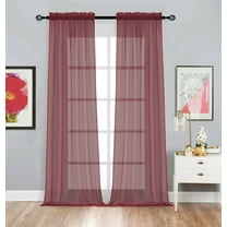 Basic Home Rod Pocket Sheer Voile Window Curtains - Burgundy, 84 in. Long