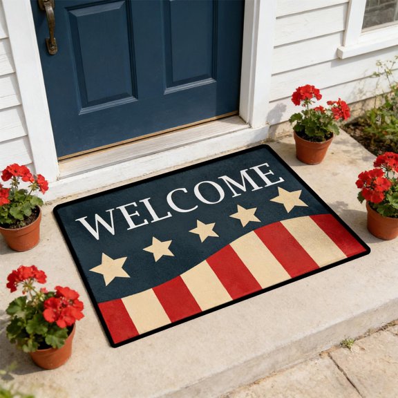 Loespoir 4th of July Doormat Rug Stars Door Mat Non Slip Washable Low-Profile for Floor Entrance Front Holiday Home Decor Indoor Outdoor