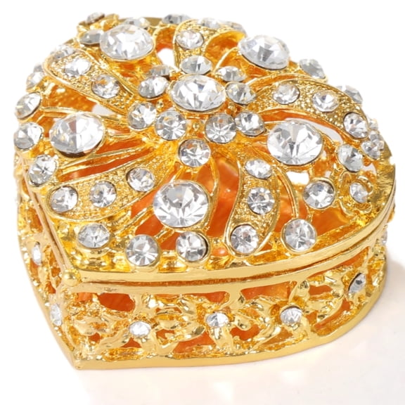 Wedding Arras Box, Gold Heart Shaped Box with Decorative Rhinestone Crystals, Rhinestone Metal Jewelry Box, 2.5 x 2.5 x 1.5 in Wedding Accessories Keepsake for Ceremony