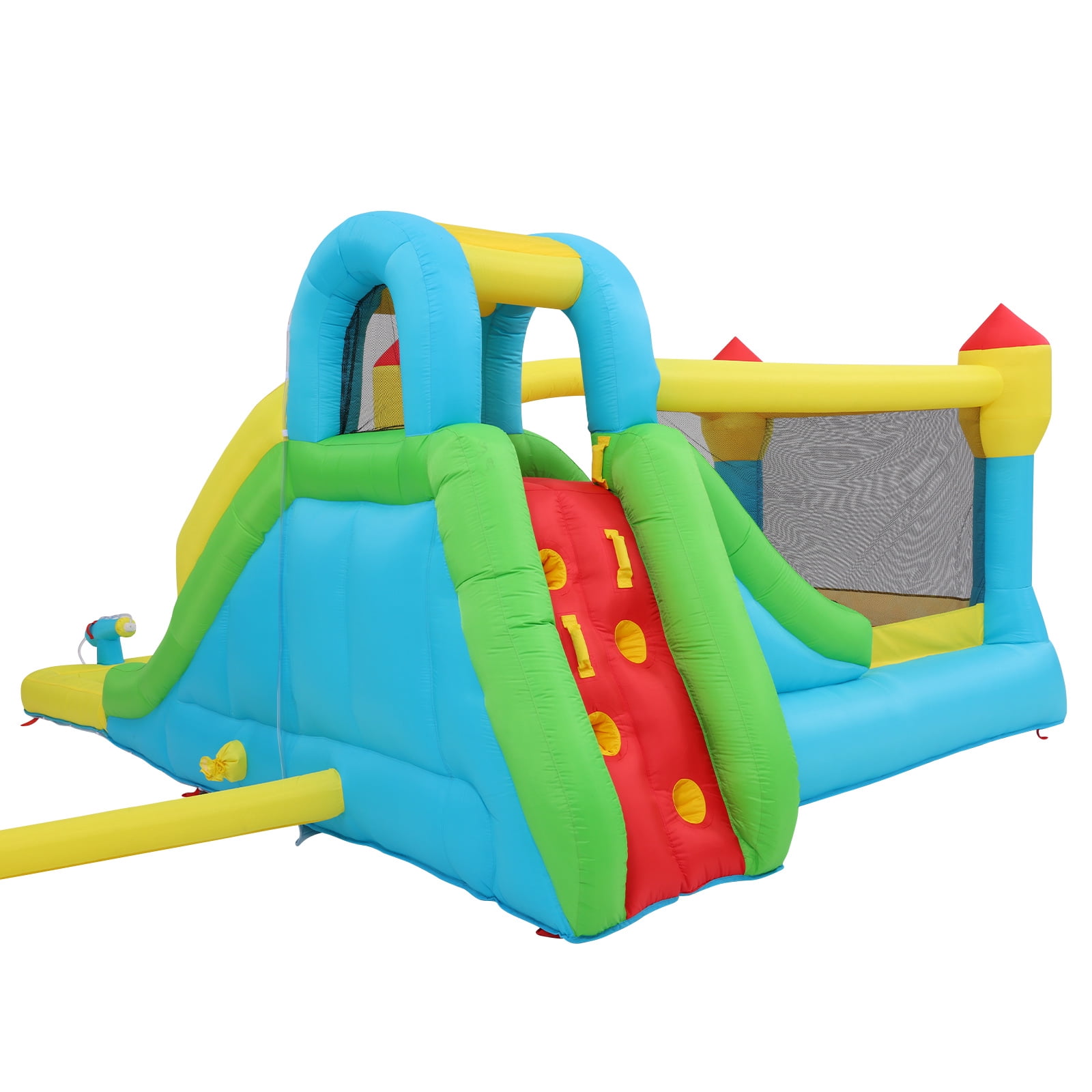 Funcid Inflatable Bounce House with 3 Slide Blower, Pool, Water Cannon, Climbing Wall, Basketball Hoop, Boxing, Wet & Dry, Suit for Indoor Outdoor, 187x133x80 Inch