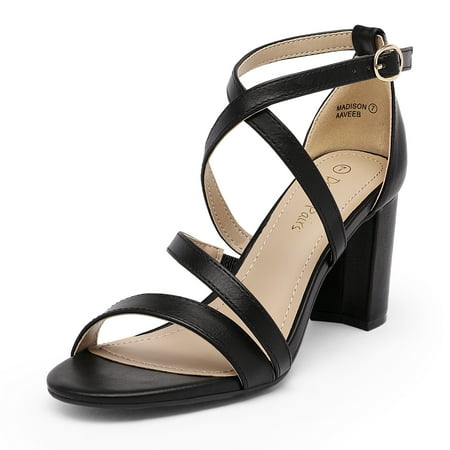 

Dream Pairs Women s Dress Low Chunky Heel Sandals Ankle Strap Dress Pump Shoes MADISON BLACK/PU Size 8