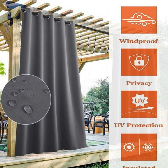 Topchances Grey Blackout Thermal Insulated Outdoor Curtain, 52'' x 84''