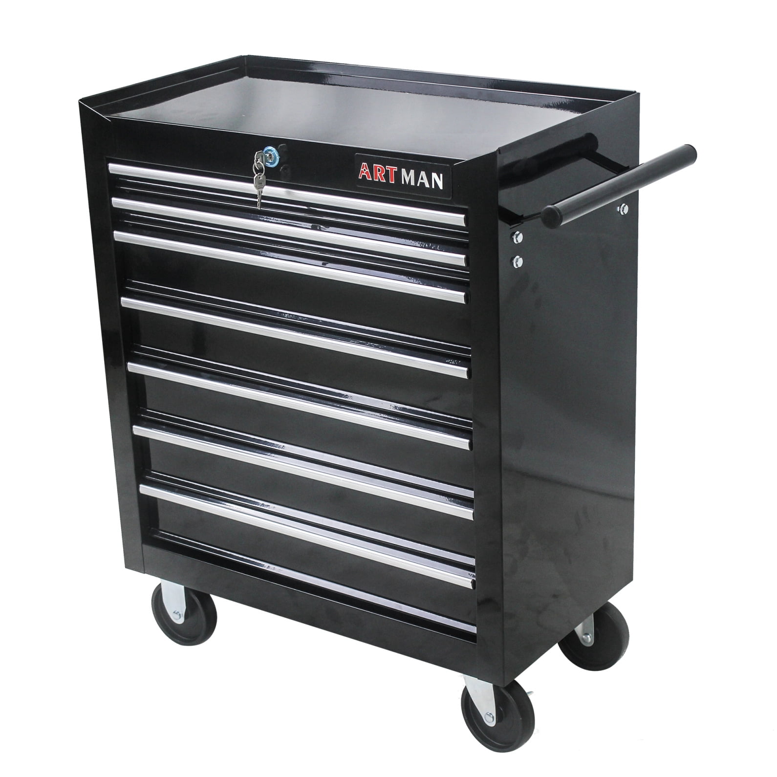 Rolling Tool Chest with 7-Drawer Tool Box with Wheels, Multifunctional Tool Cart Mechanic Tool Storage Cabinet for Garage, Warehouse, Workshop, Repair Shop, Black