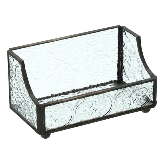 Business Card Holder for Desk, Mosaic Glass Business Card Holders Name Card Stand Organizer Cards, Clear
