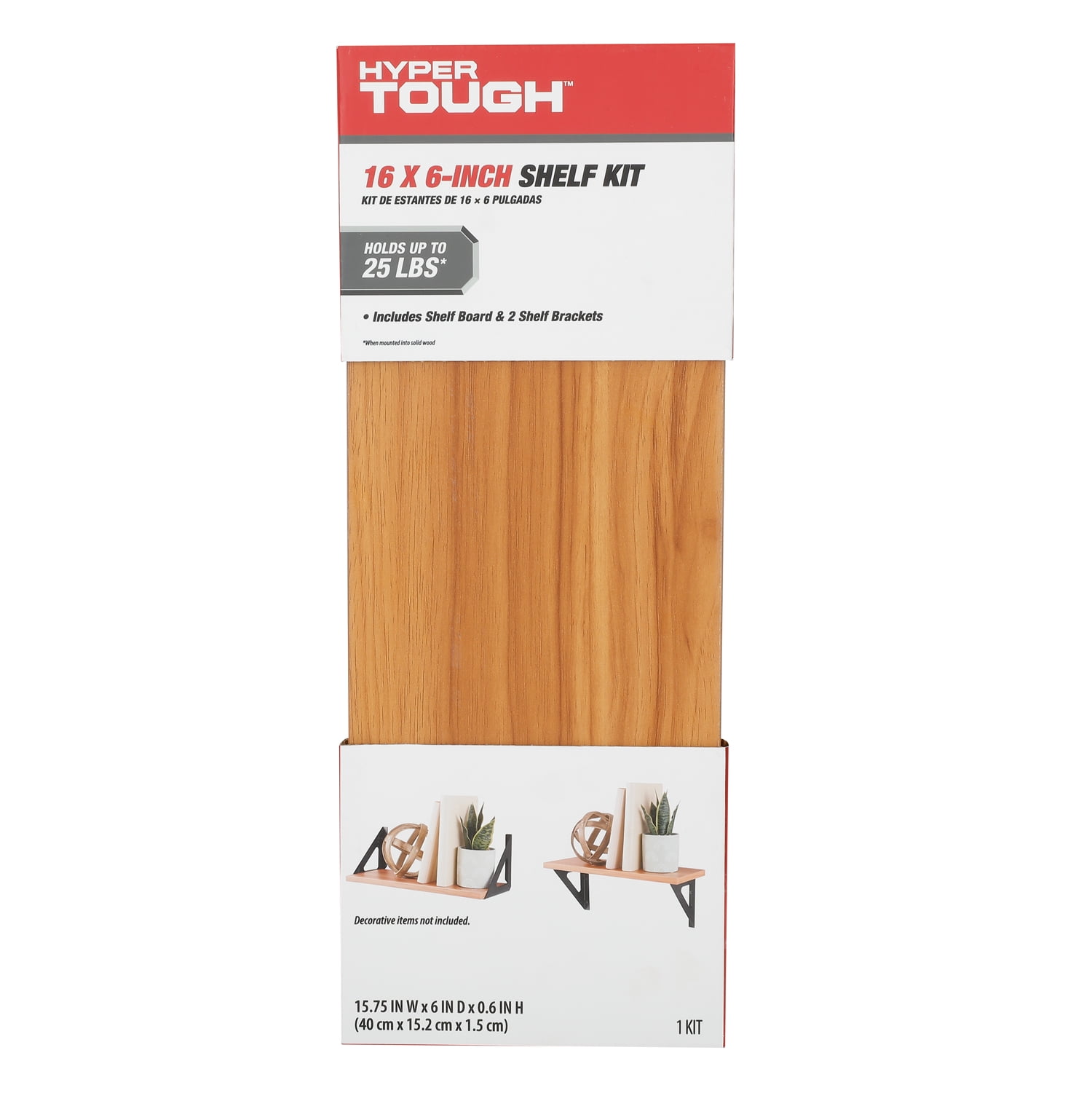 Hyper Tough Brown Shelf Kit with Brackets and Mounting Hardware, 15-3/4" x 6"