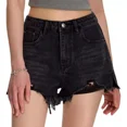 thumbnail image 2 of Short Mujer Mezclilla De Cintura Alta Negro Crudos Rasgados, 2 of 8