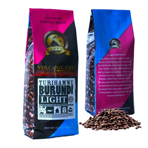 LIGHT ROAST Whole Bean Coffee Volcanic Cult Vanuat Organic Supreme Finest Artisan Coffee Beans (Burundi, 16oz | LightROAST)