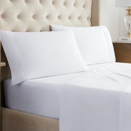 Waverly Solid Print Cotton 400 Thread Count Bed Sheet Set  Cal King  White  4-Pieces Bring color and comfort to your bed with the Waverly 100% Cotton Sateen 400 Thread Count Sheet Set. Made of luxuriously soft 100% Cotton Sateen  these 400 Thread Count Sheet sets are the perfect base layer to any Waverly bedding ensemble.