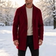 thumbnail image 3 of Men's Lapel Trench Coat Button Front Overcoat,Notched Collar Fleece Warm Outerwear Oversized Windproof Daily Casual Business Wear,Mid Lengthen,Red,M, 3 of 5