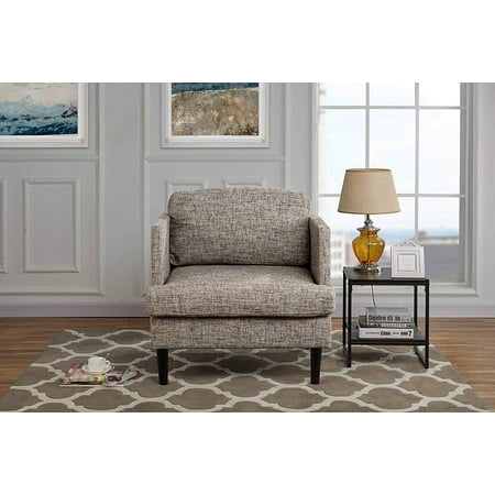 - Mid Century Modern Linen Fabric Armchair, Living Room Accent Chair (Ash Brown)