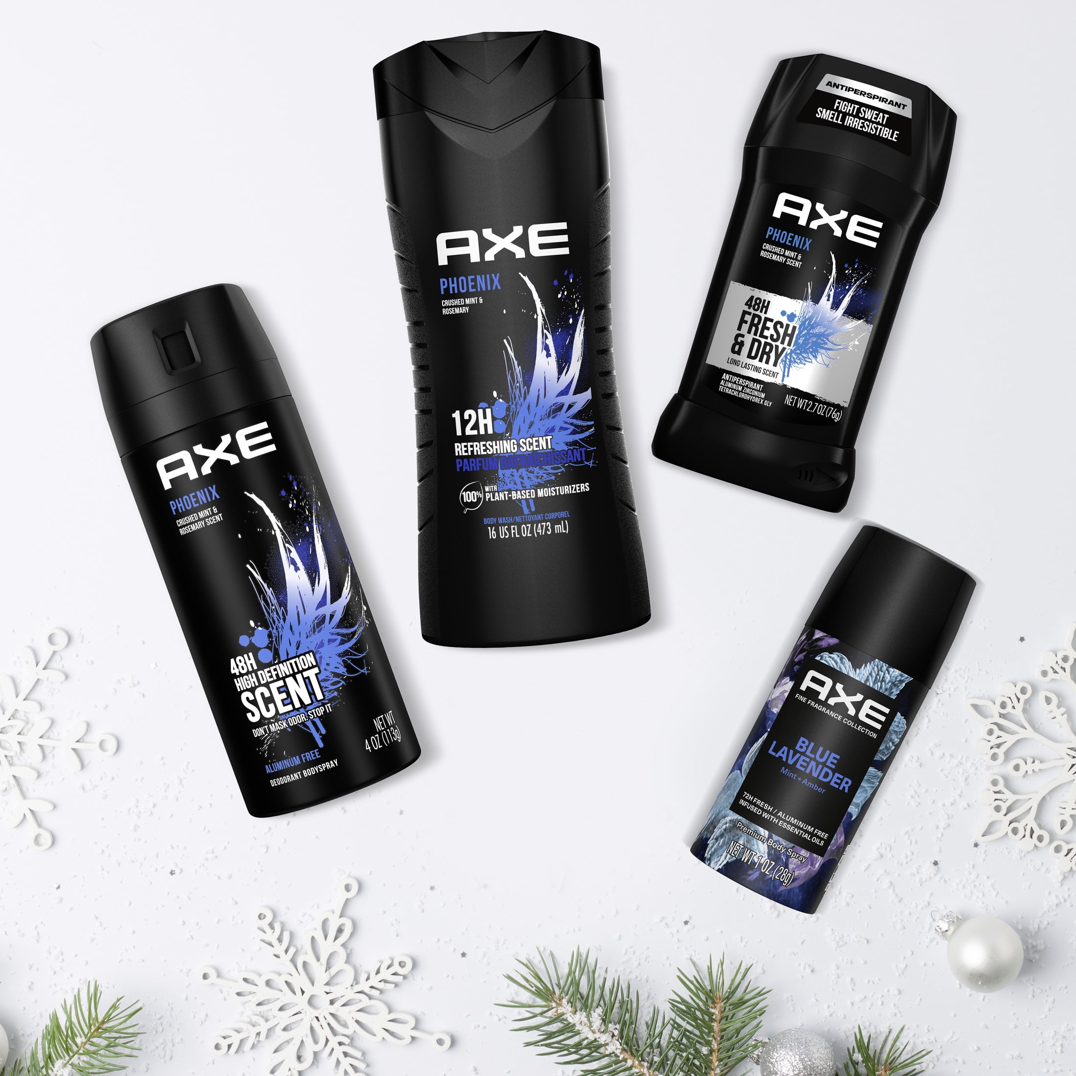 (2 pack) Axe Men's Gift Set Body Wash Deodorant Spray Antiperspirant Deodorant Stick Phoenix Mint Rosemary, 4 Count