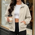 thumbnail image 2 of PRINxy Women's Lapel Collar Full Zip Contrast Stripe Athletic Jacket With Side Pockets Elastic Trim Outerwear For Fitness Class Khaki XXL, 2 of 9