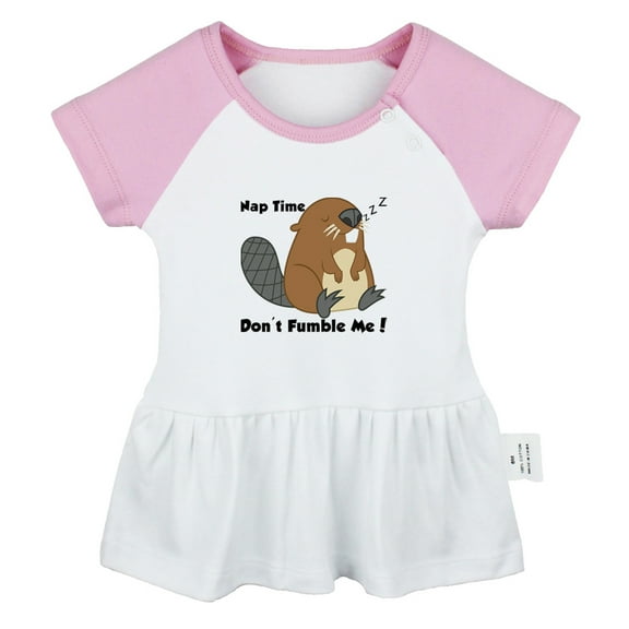 Nap Time Don't Fumble Me Funny Dresses For Baby, Newborn Babies Animal Beaver Pattern Skirts, Infant Princess Dress, 0-24M Kids Graphic Clothes (Pink Raglan Dresses, 0-6 Months)