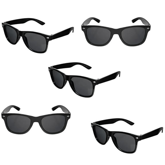 5-Pack Retro Style Sunglasses - Unisex, UV400 Protection, Classic Design, Black