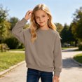 thumbnail image 2 of Likimi Toddler Kids Girls Sweatshirts Solid Color Crew Neck Sweatshirt For Girls Long Sleeve Spring Autumn Soft Pullover Size 6-7 Years, 2 of 4